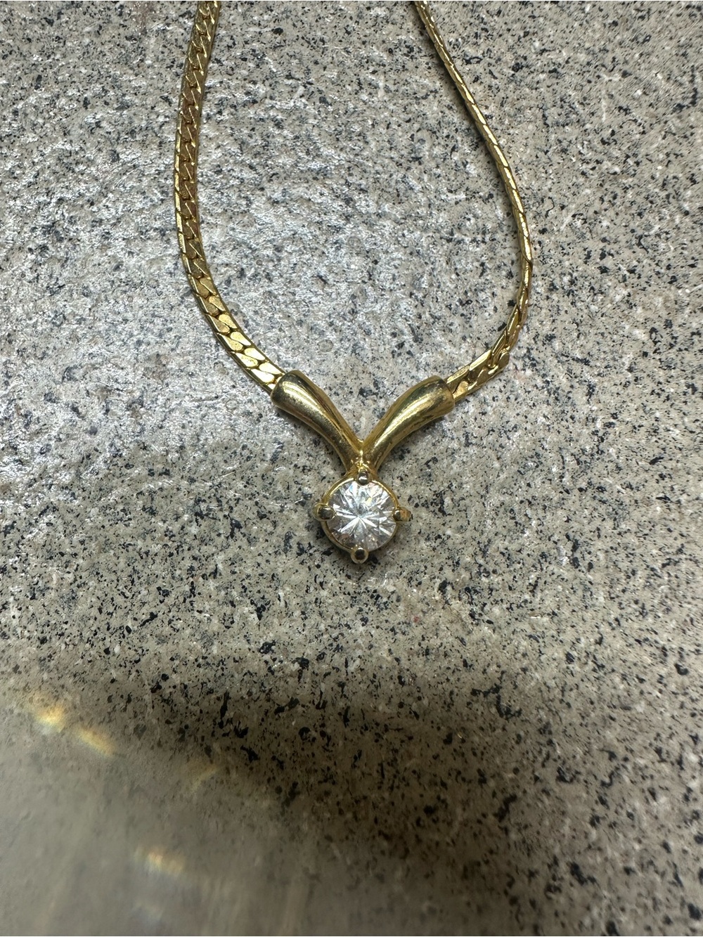 Gold-Tone Necklace with Clear Solitaire Pendant - Women's Jewelry